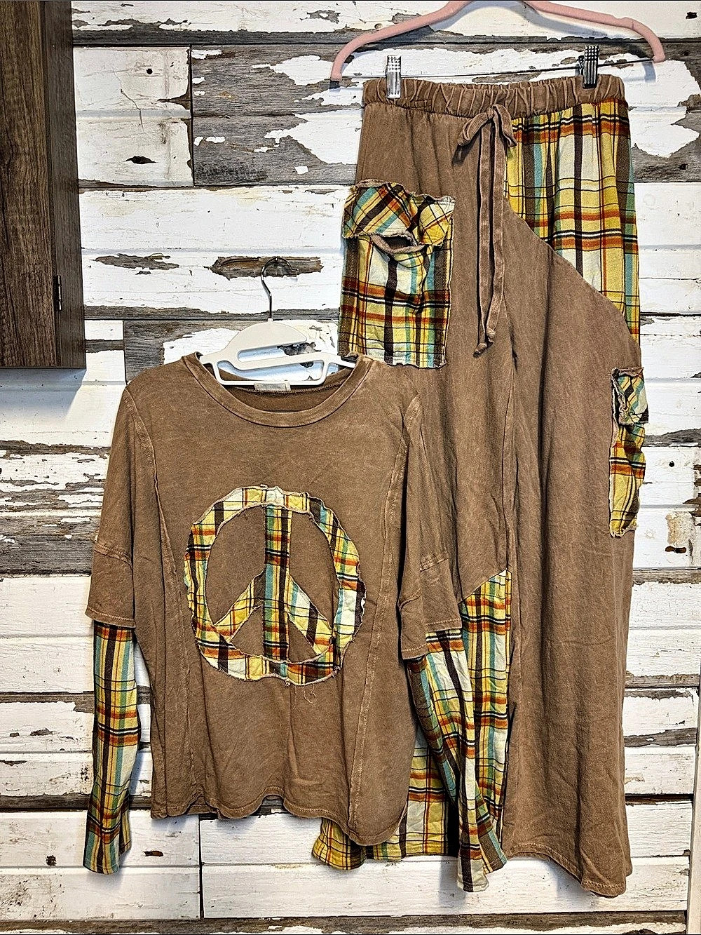 J. HER Plaid Patchwork Top & Wide Leg Pants